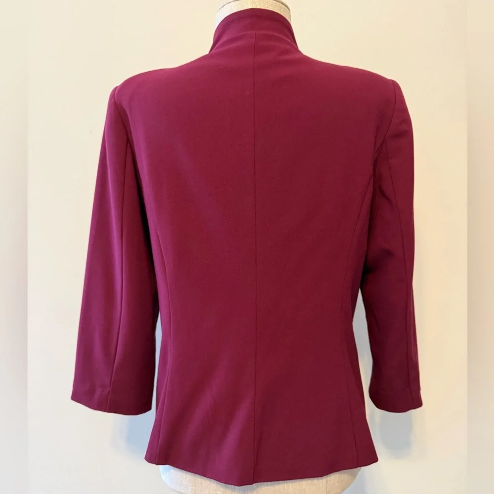 Kensie Marni Notch Collarless Blazer Burgundy Wine 3/4 Sleeve Jacket StitchFix M - Picture 3 of 5
